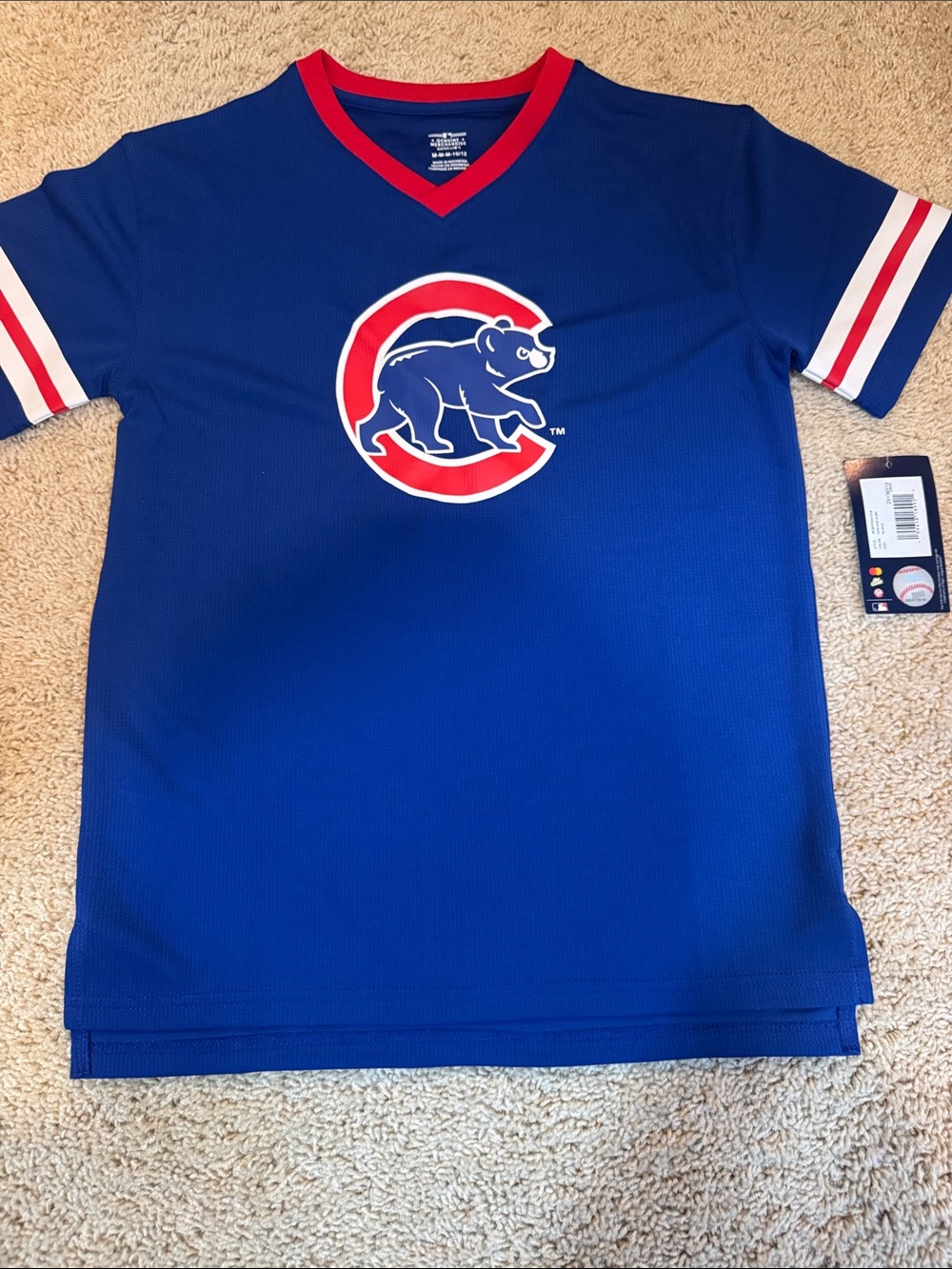 NWT MLB Chicago Cubs Youth Blue V-Neck Jersey Shirt